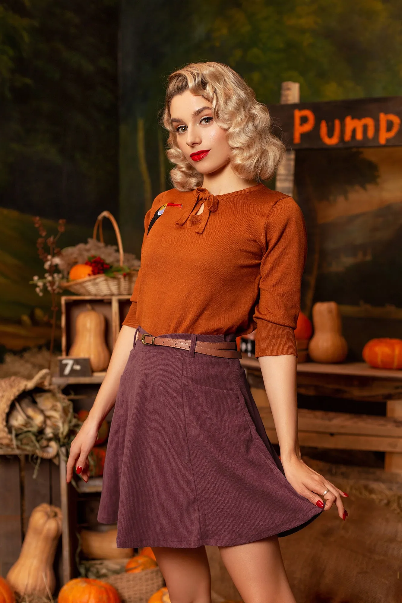 Corduroy Skirt with Pockets and Belt Basic Versatile Mini Skater Skirts