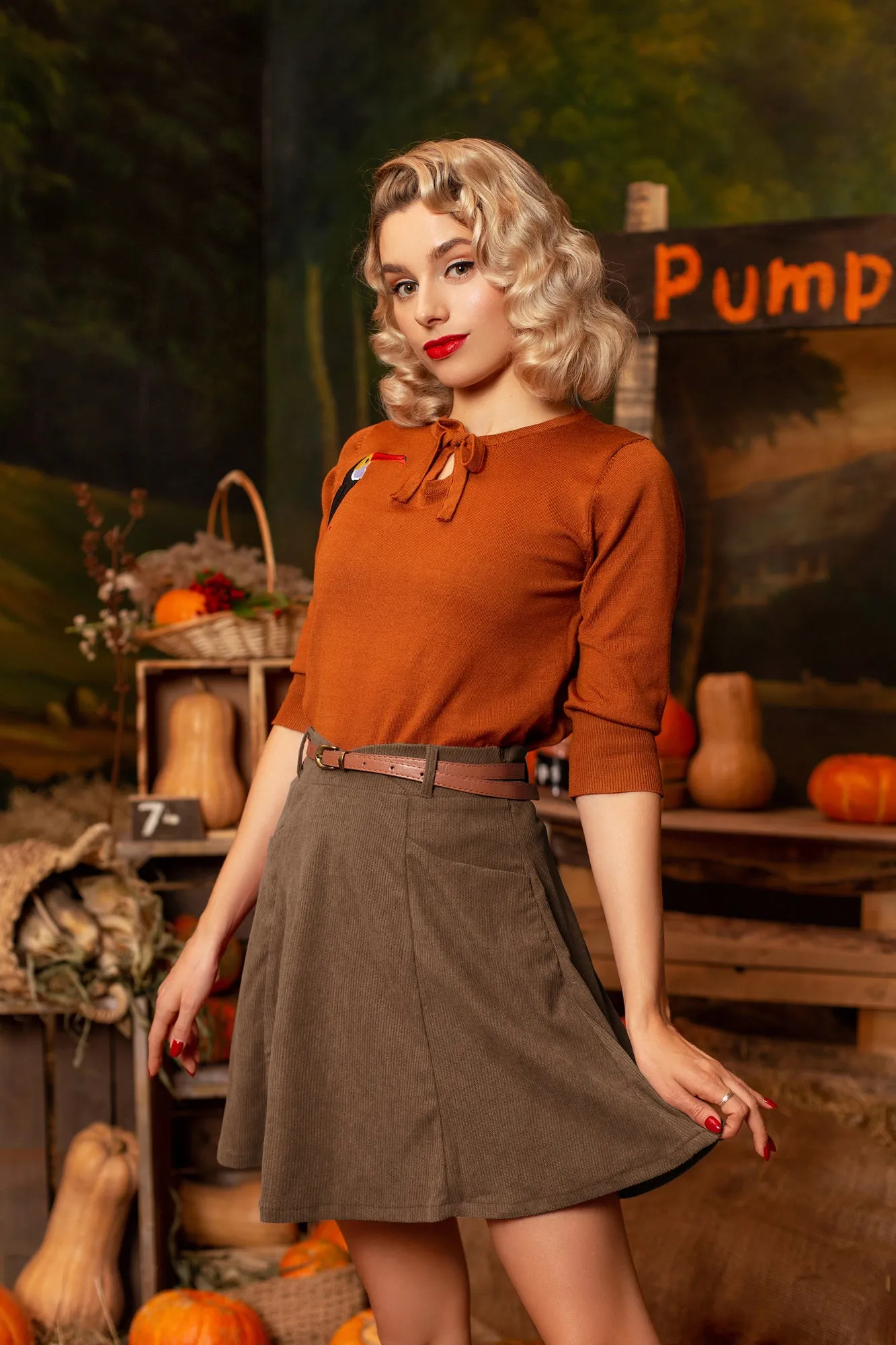 Corduroy Skirt with Pockets and Belt Basic Versatile Mini Skater Skirts