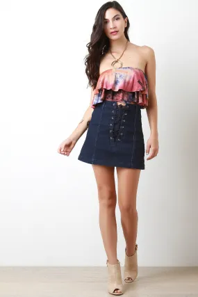 Corset Lace Up Denim Skirt