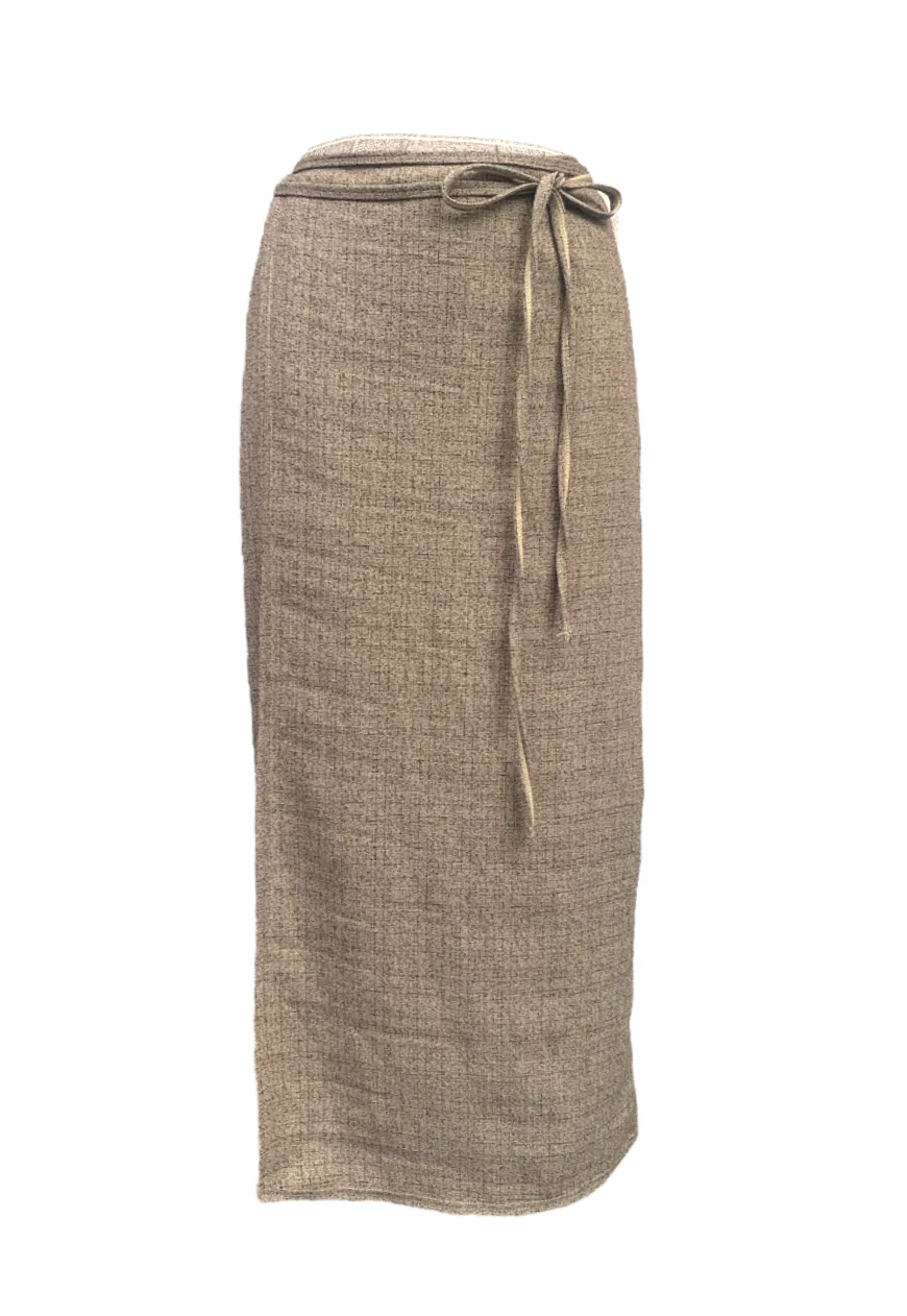 CREAM TWEED MAXI WRAP SKIRT