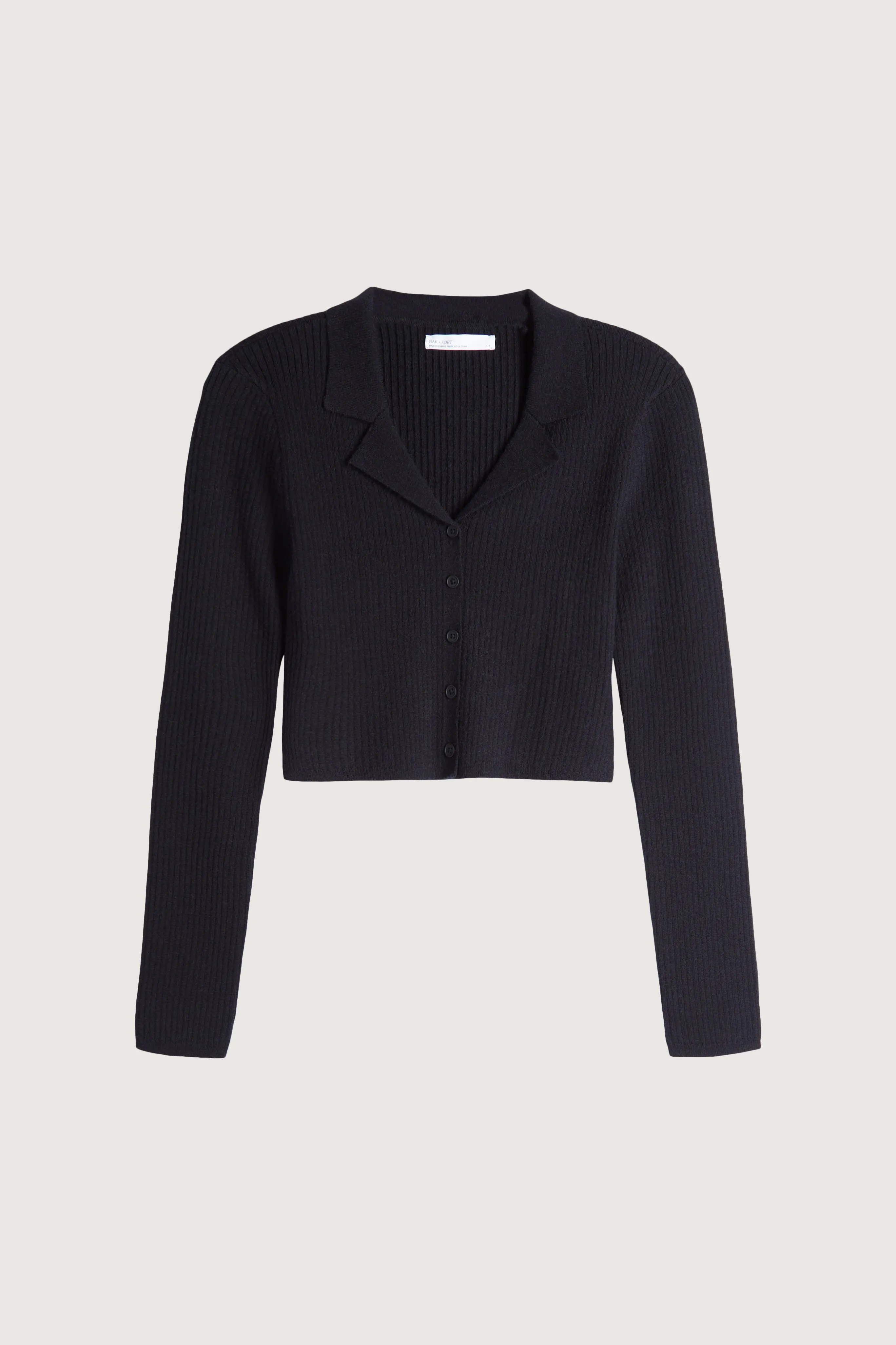 CROPPED COLLARED RIB-KNIT CARDIGAN