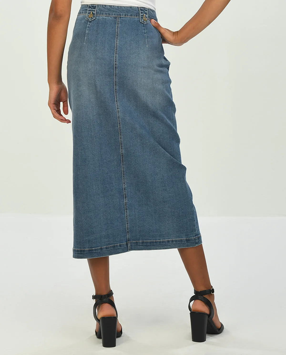 D Jeans Button Front Midi Skirt