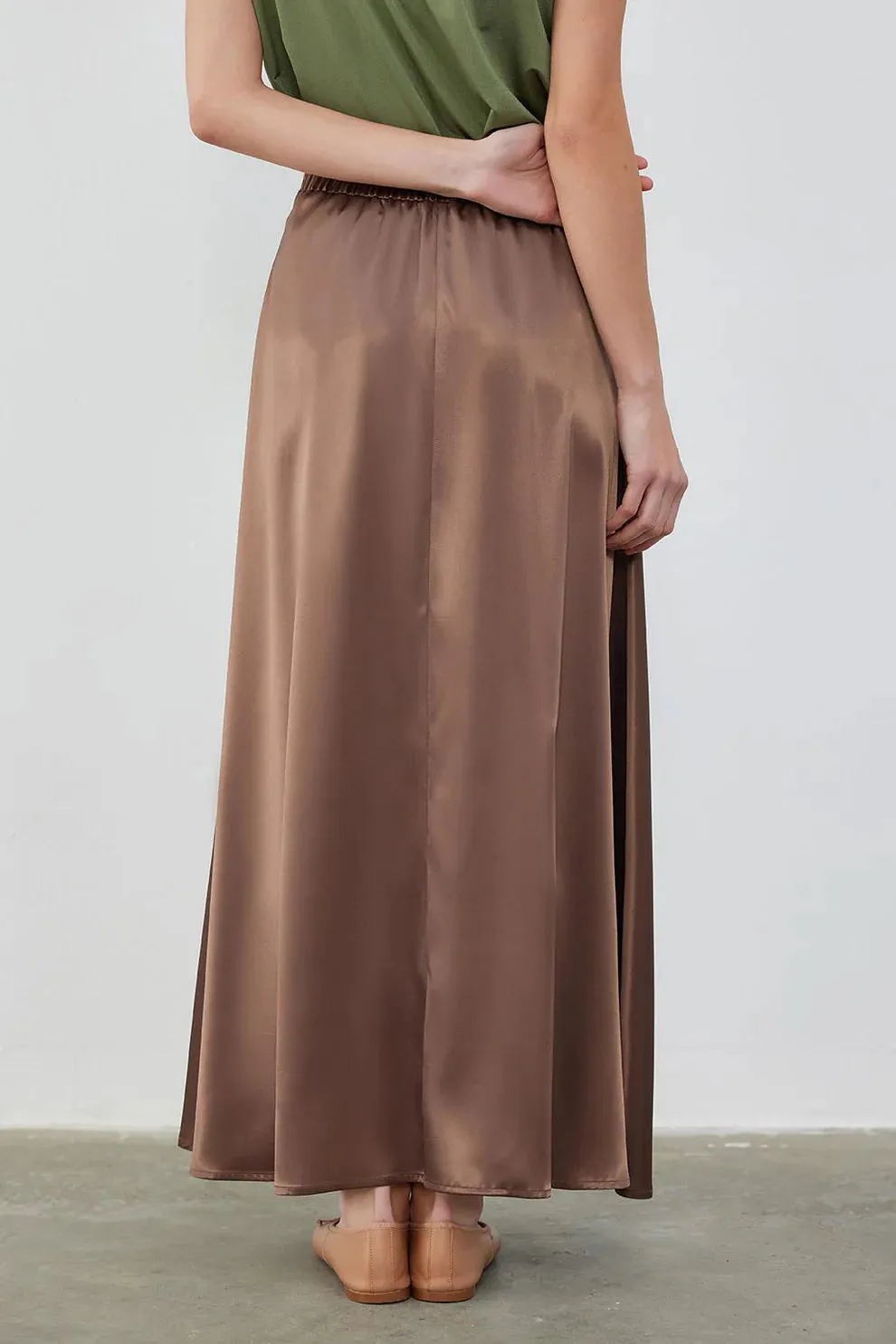 Debra Satin Flared Skirt Brown