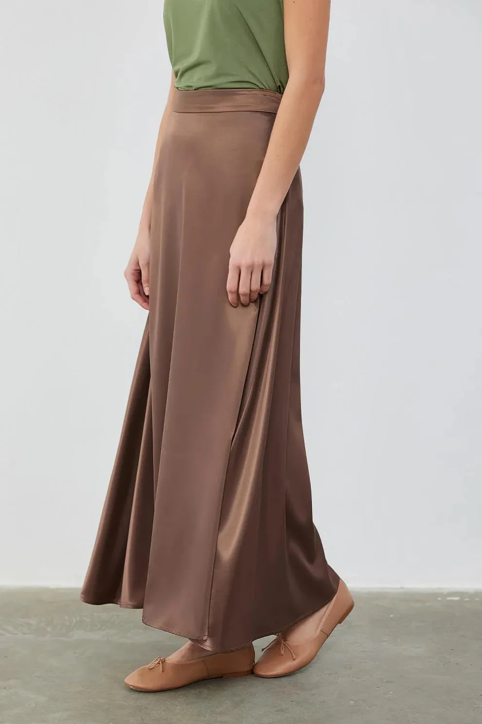 Debra Satin Flared Skirt Brown