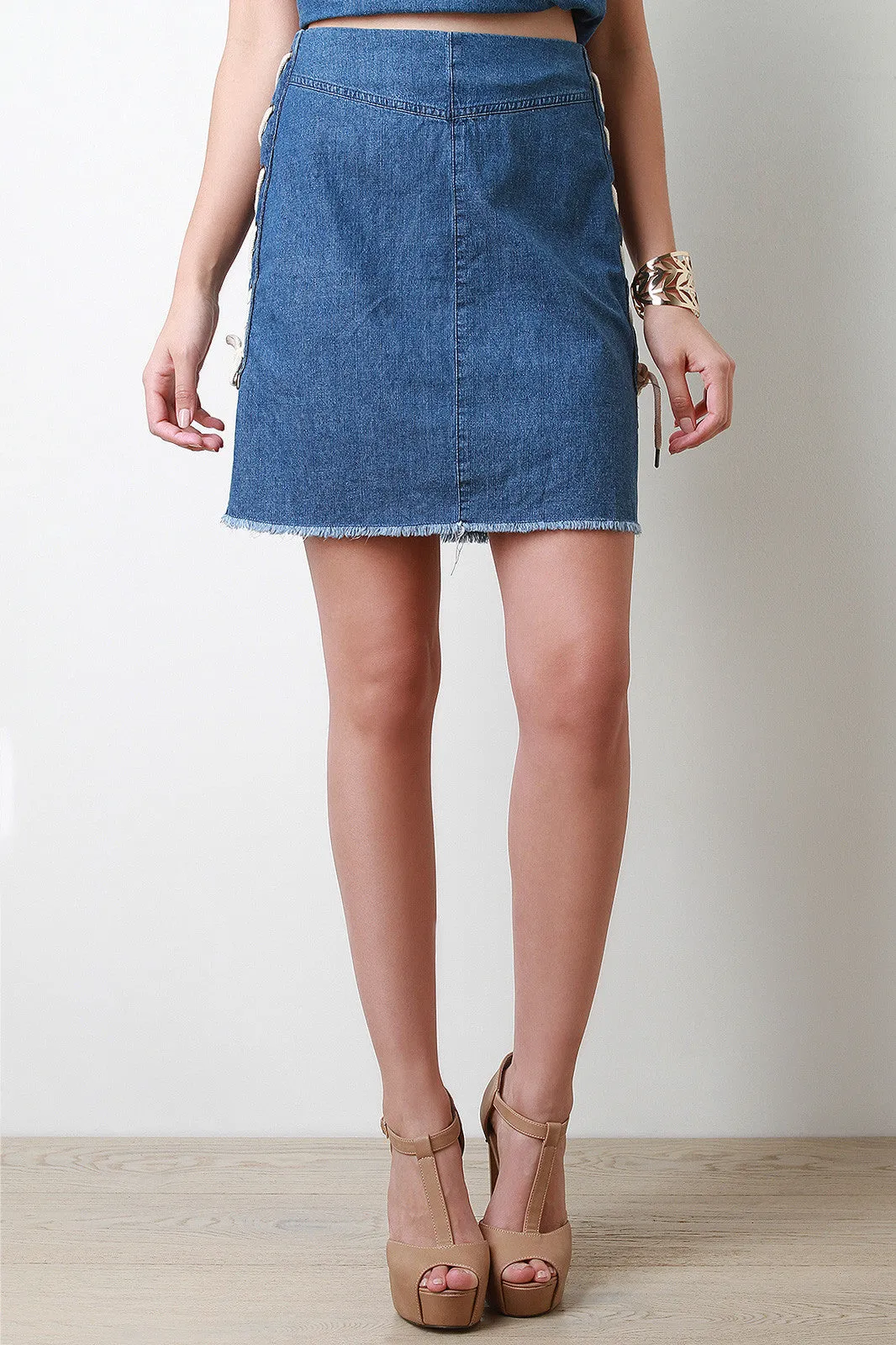 Denim Lace-Up Side Skirt