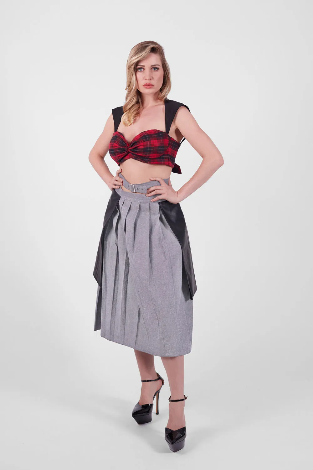 Denim Pleated A Line Skirt