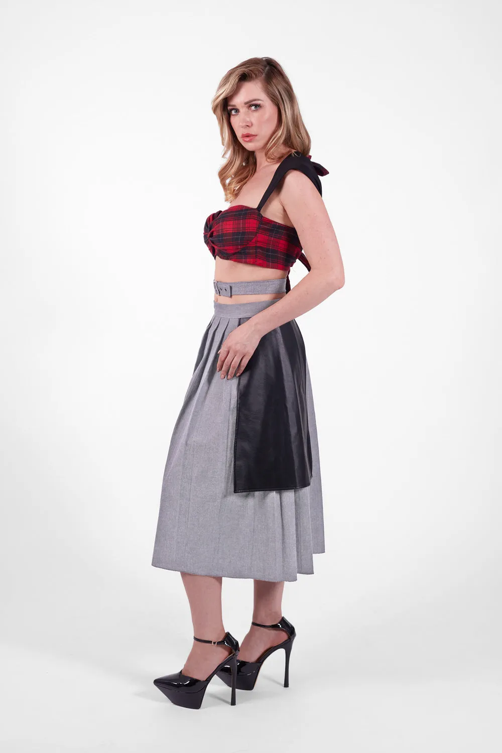 Denim Pleated A Line Skirt