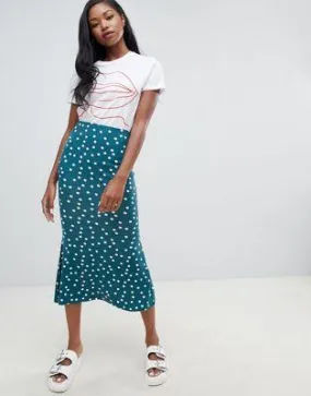 DESIGN midi skirt with kickflare in polka dot