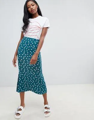 DESIGN midi skirt with kickflare in polka dot