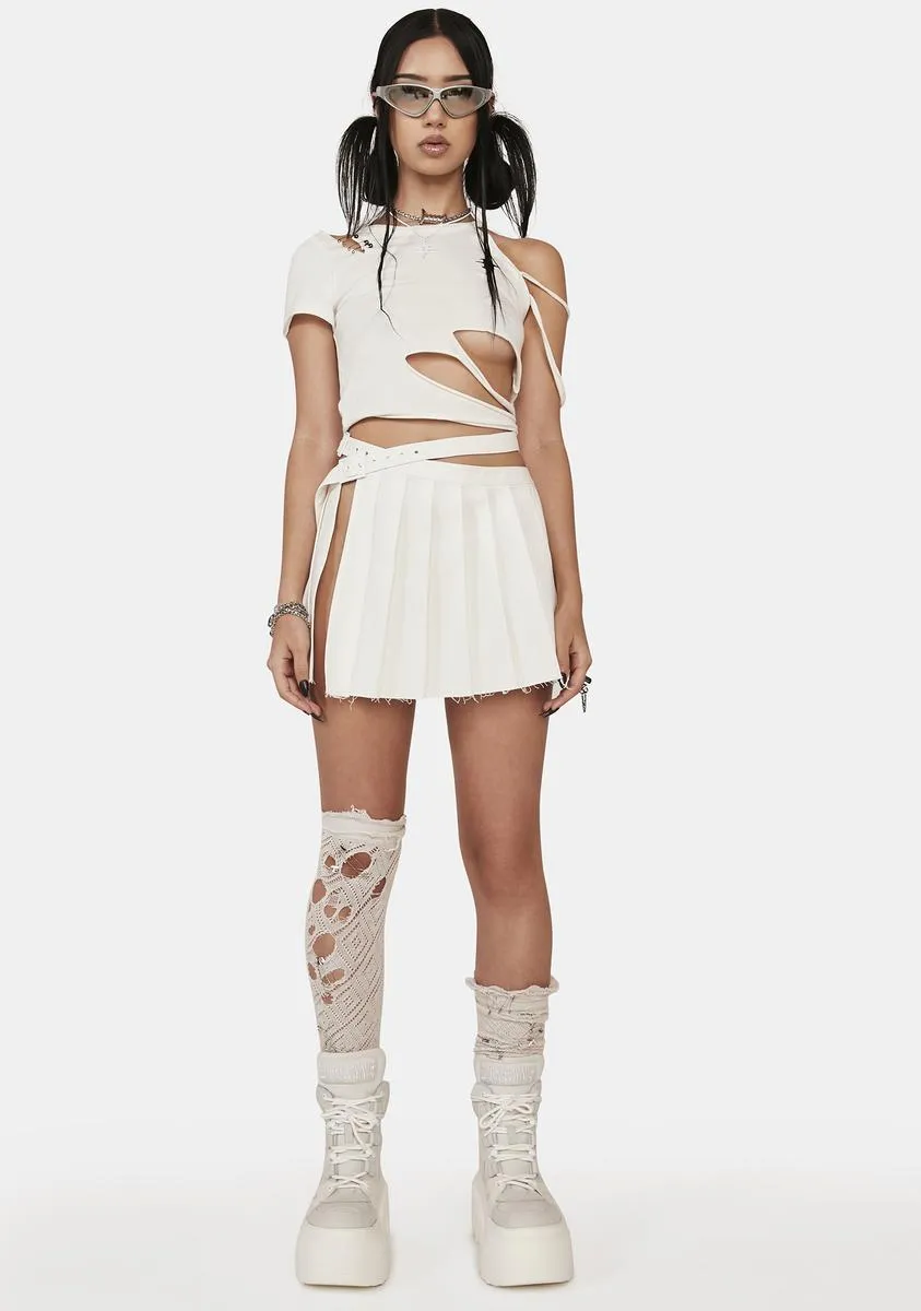 Distortion Off White Pleated Wrap Skirt