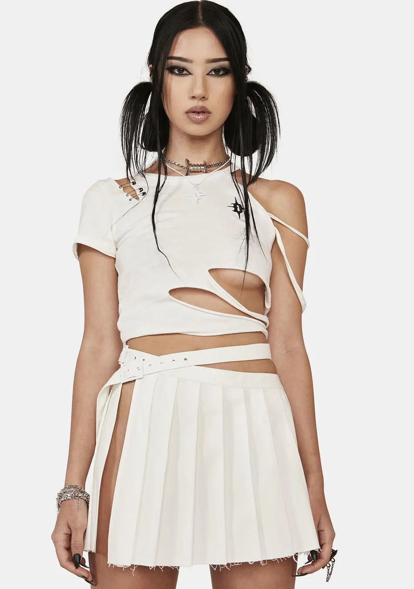 Distortion Off White Pleated Wrap Skirt