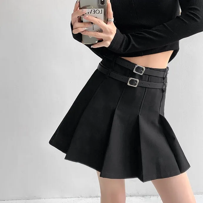 Double belts academia skirt