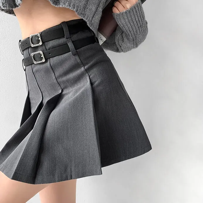 Double belts academia skirt