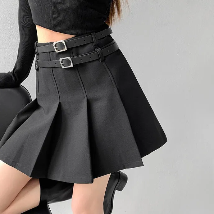 Double belts academia skirt