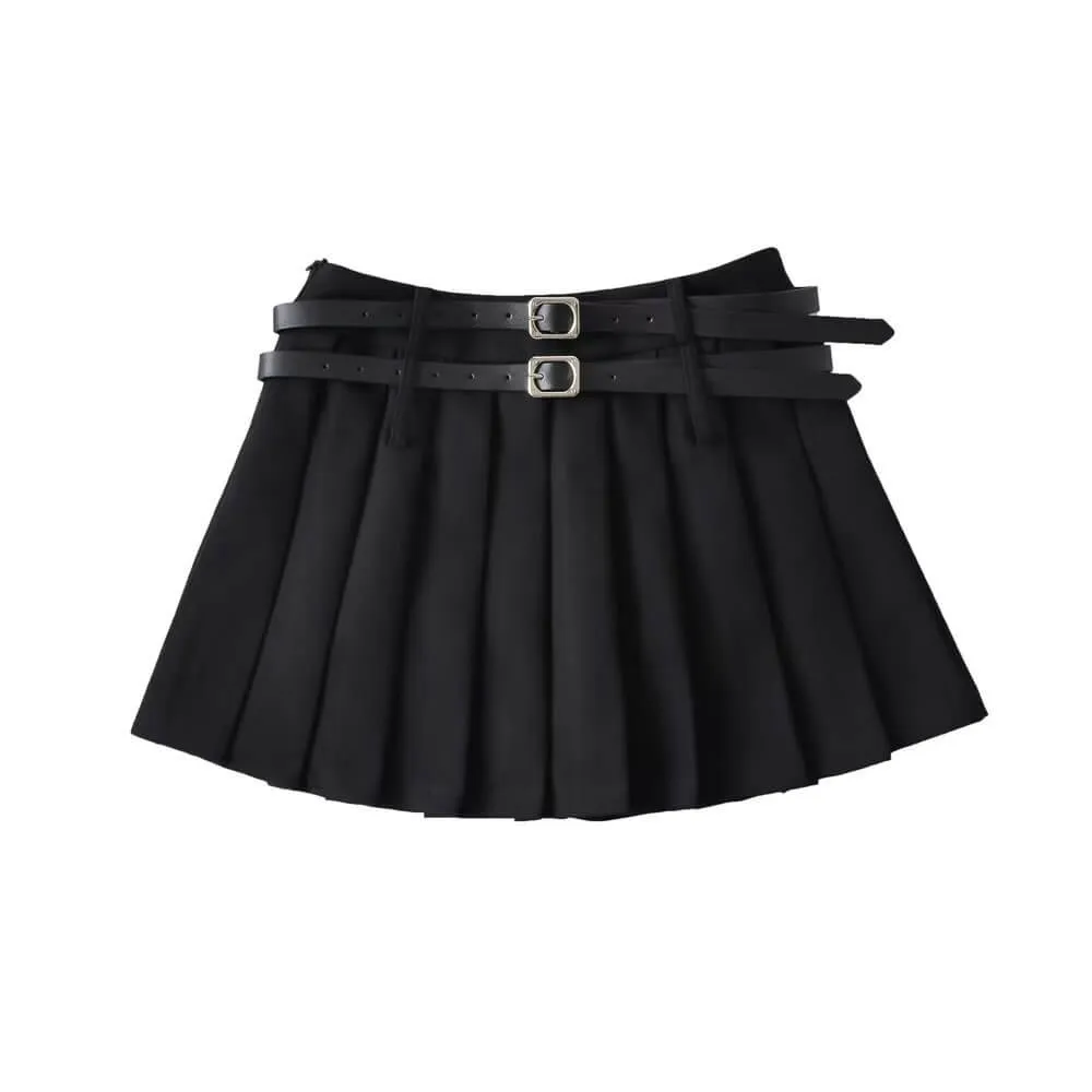 Double belts academia skirt