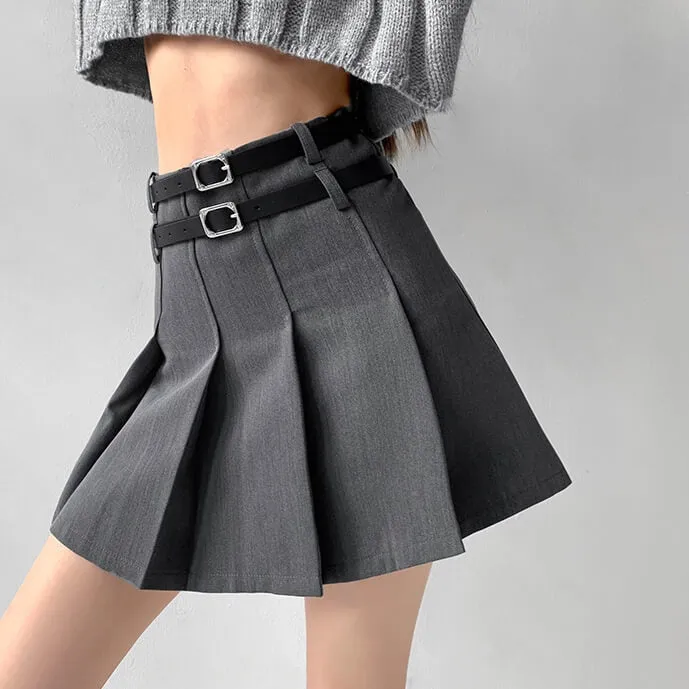 Double belts academia skirt