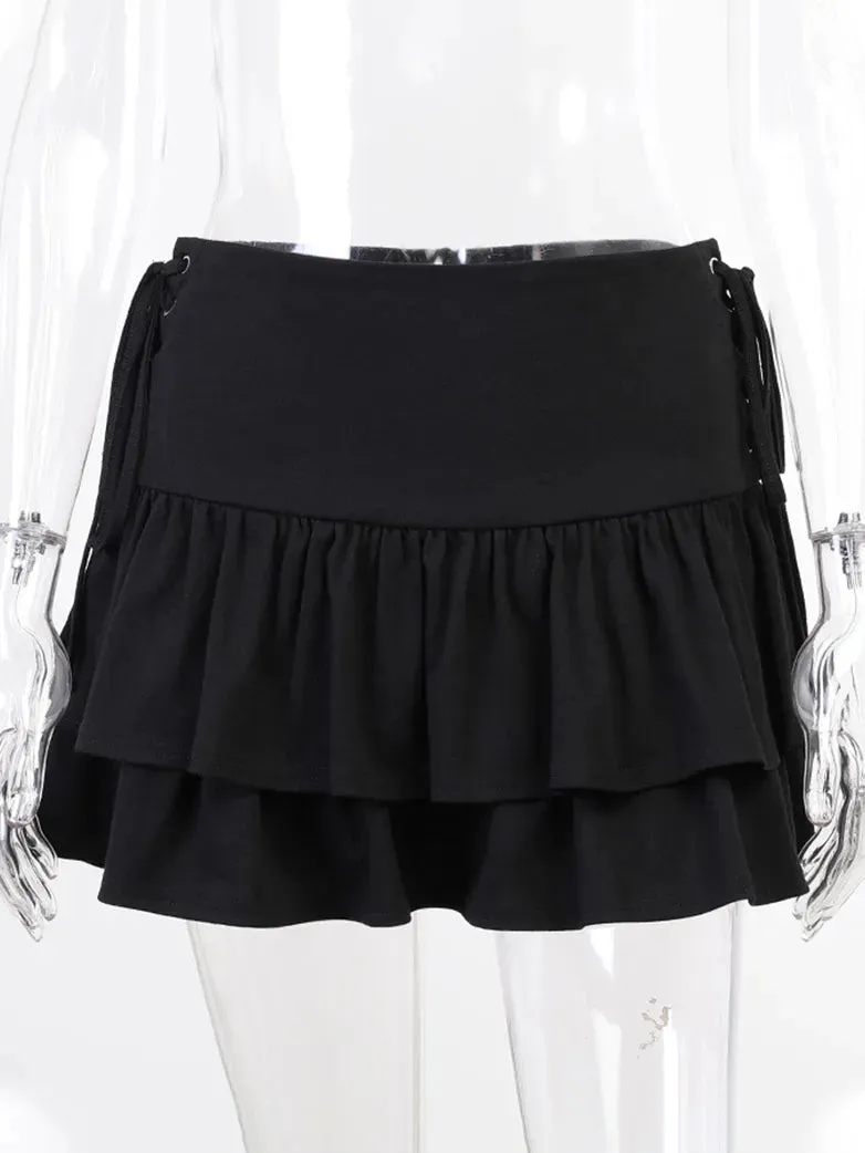 Double-layered Punk Mini Skirts with Side Ties