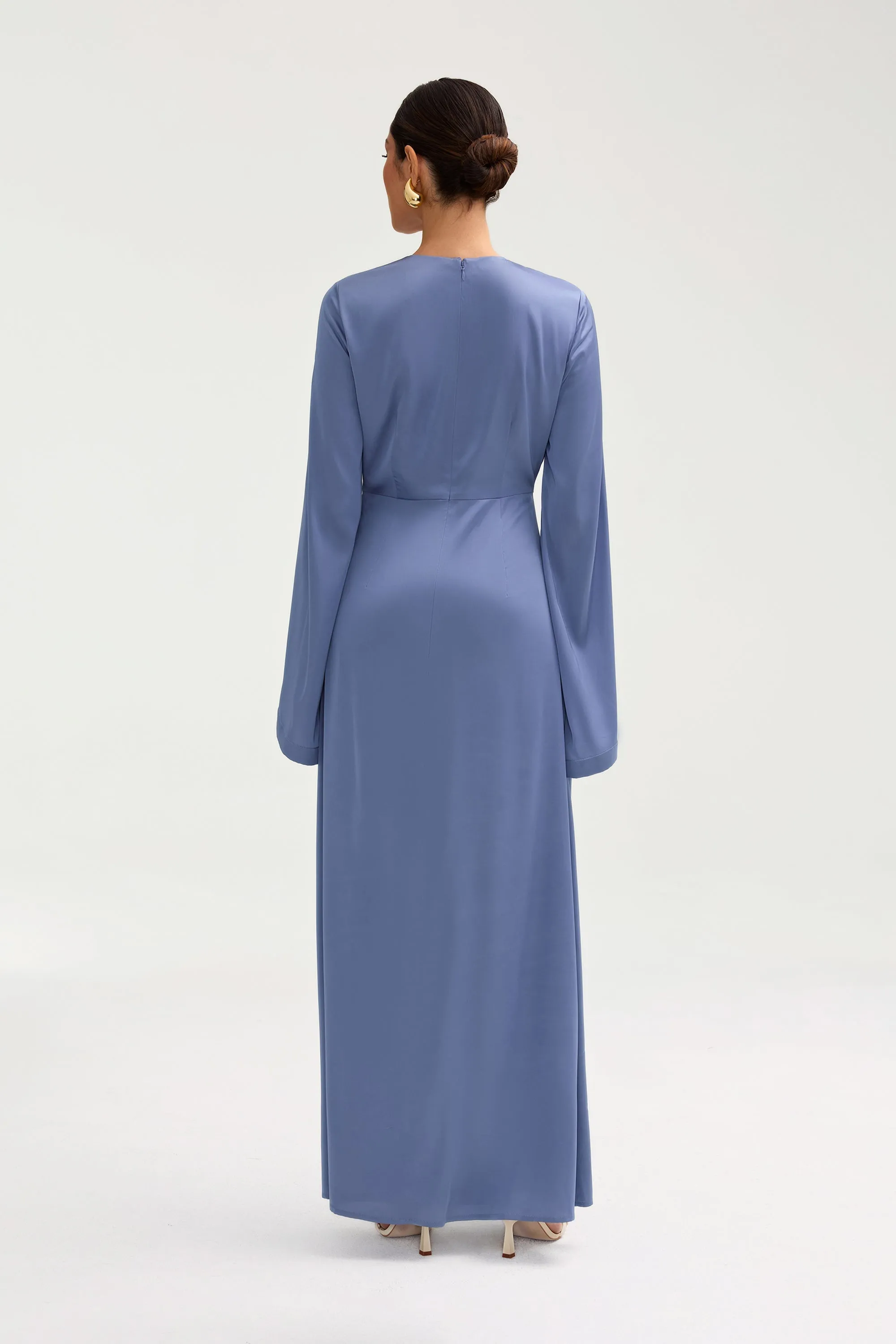 Duha Satin Twist Front Maxi Dress - Dusty Blue