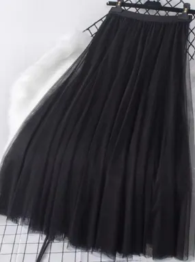 FAIRYTALE 3 LAYER TULLE MESH SKIRT BLACK