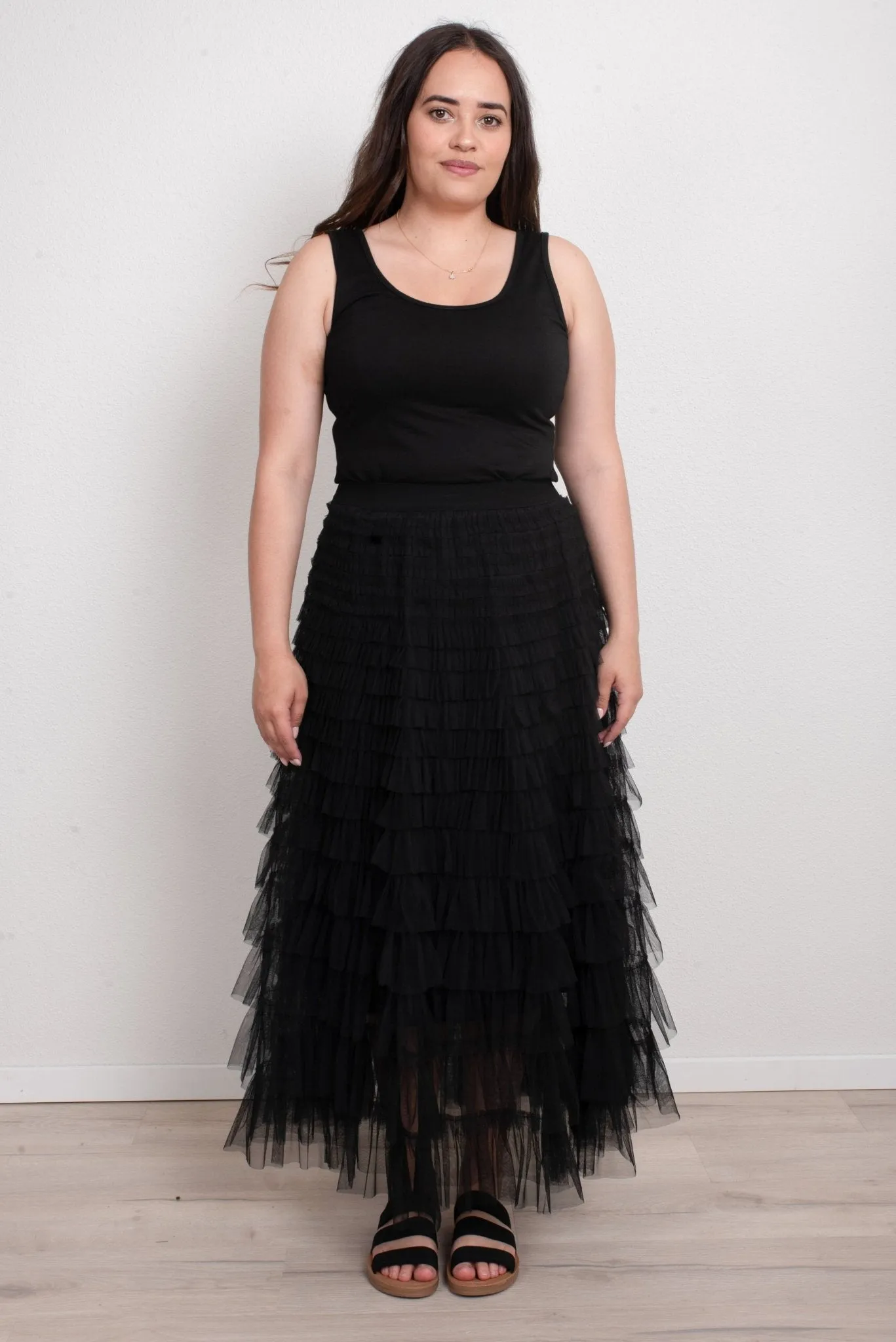 FAIRYTALE TIERED RUFFLE TULLE MESH SKIRT BLACK