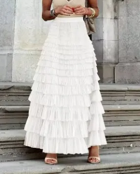 FAIRYTALE TIERED RUFFLE TULLE MESH SKIRT WHITE