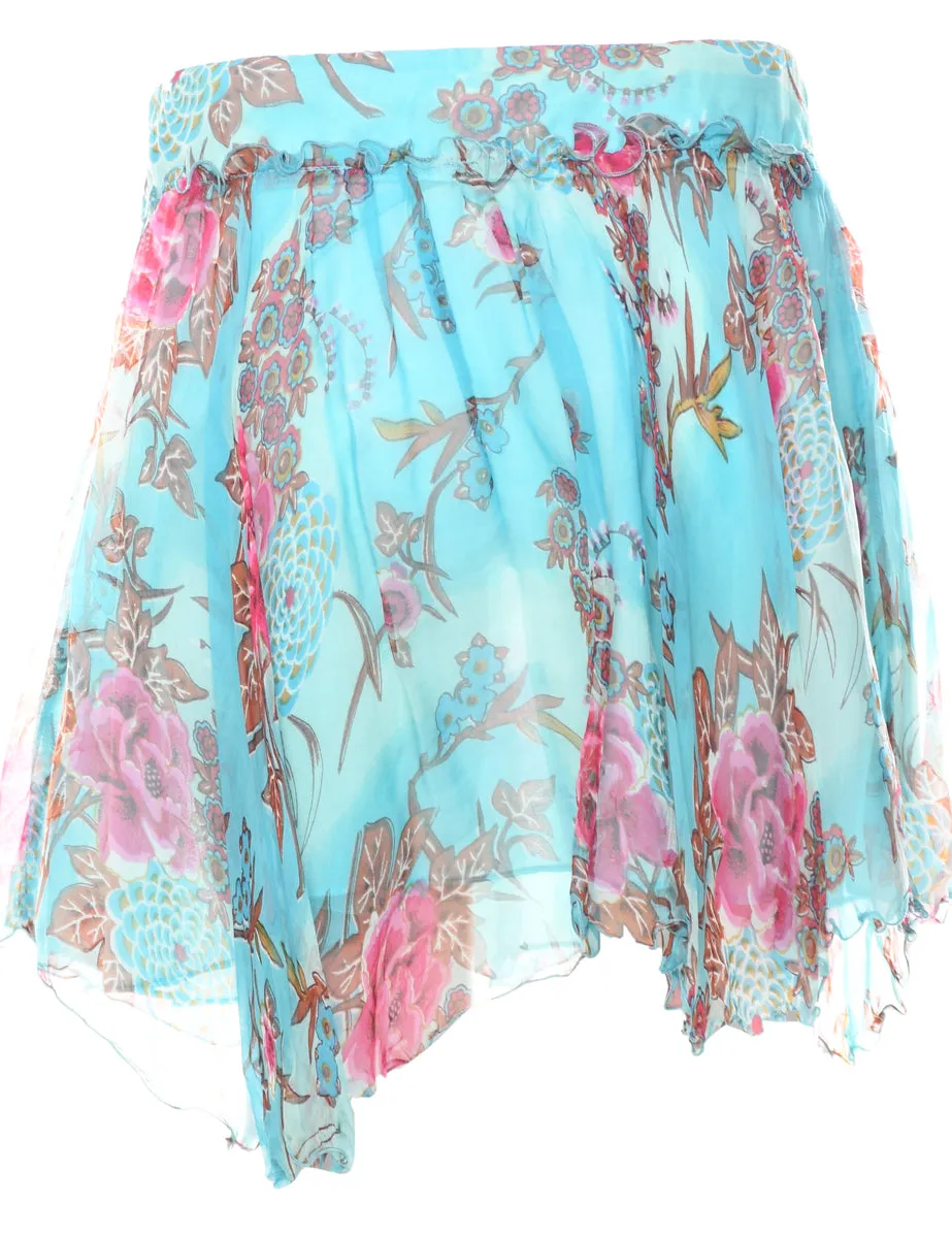 Floral Pattern Y2K Flared Skirt - XS