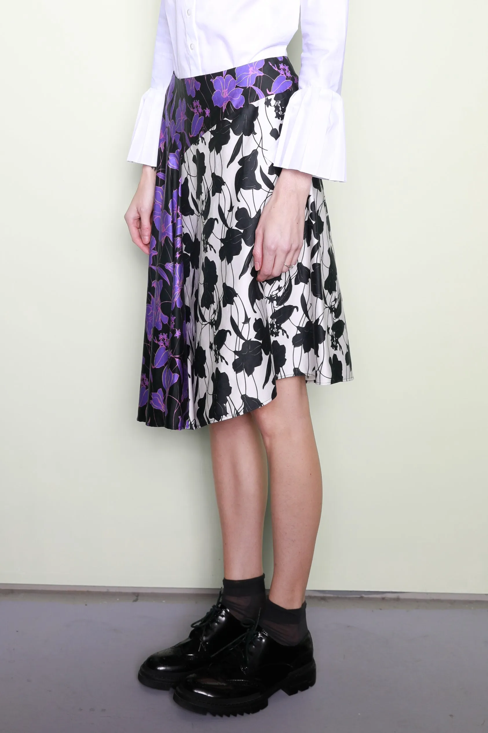 Floral Printed Purple Asymmetric Midi Skirt