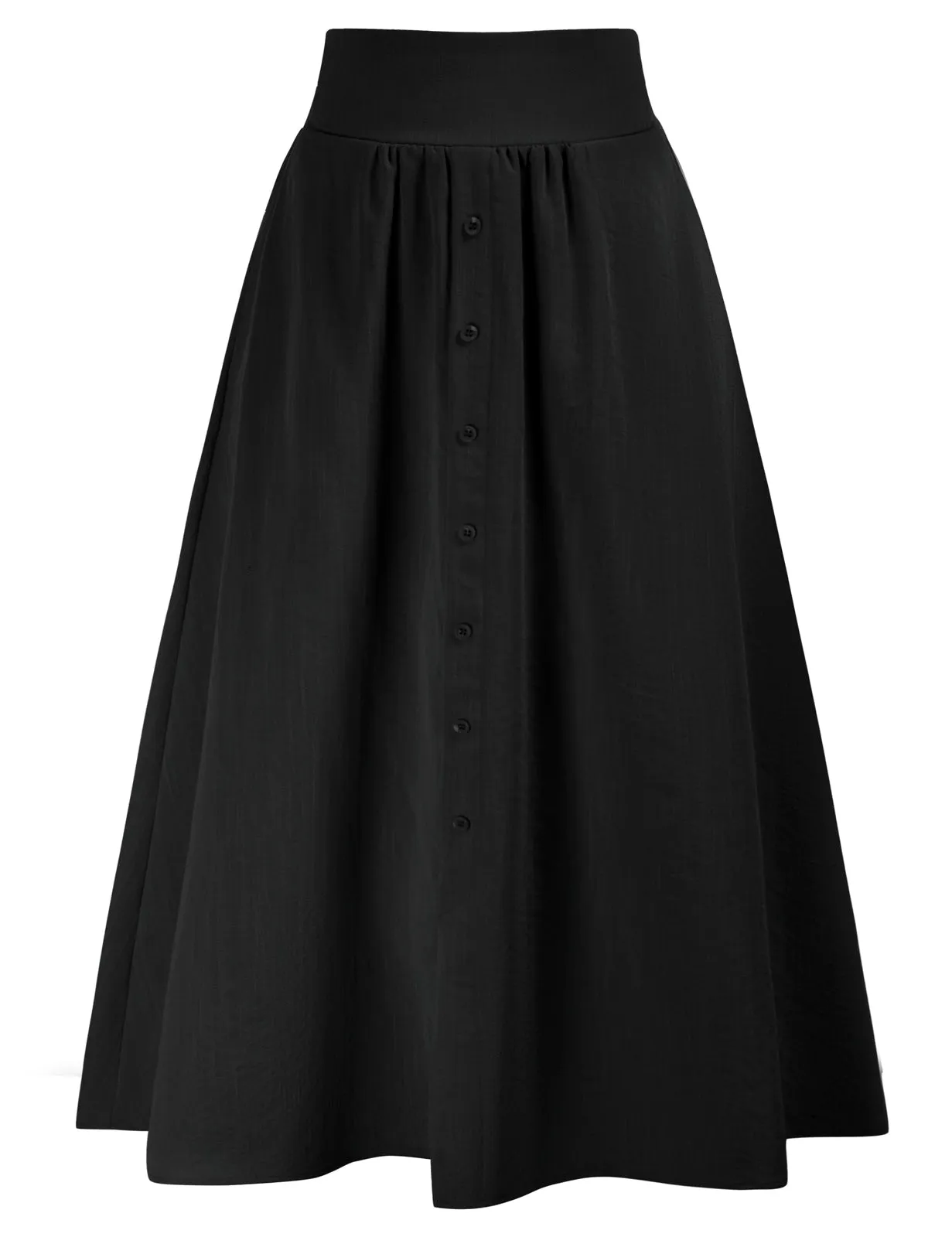 Front Slit Skirt Elastic High Waist Buttons Decorated A-Line Skirt