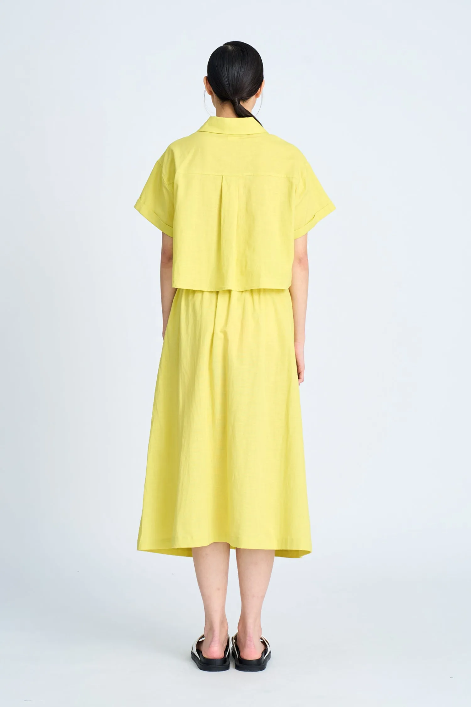 Gather Button Front Skirt - Chartreuse