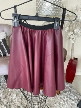 Girls Wine Flared “Leather” Skirt