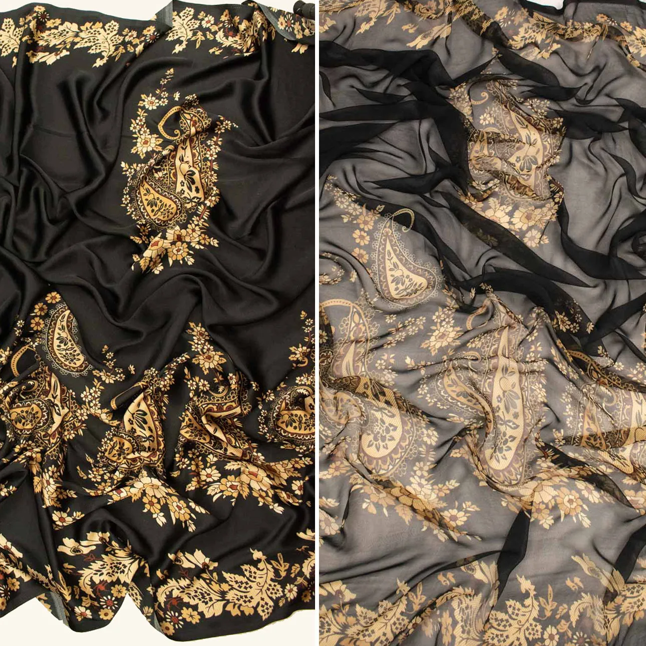 Gold Paisley Border Prints Satin & chiffon