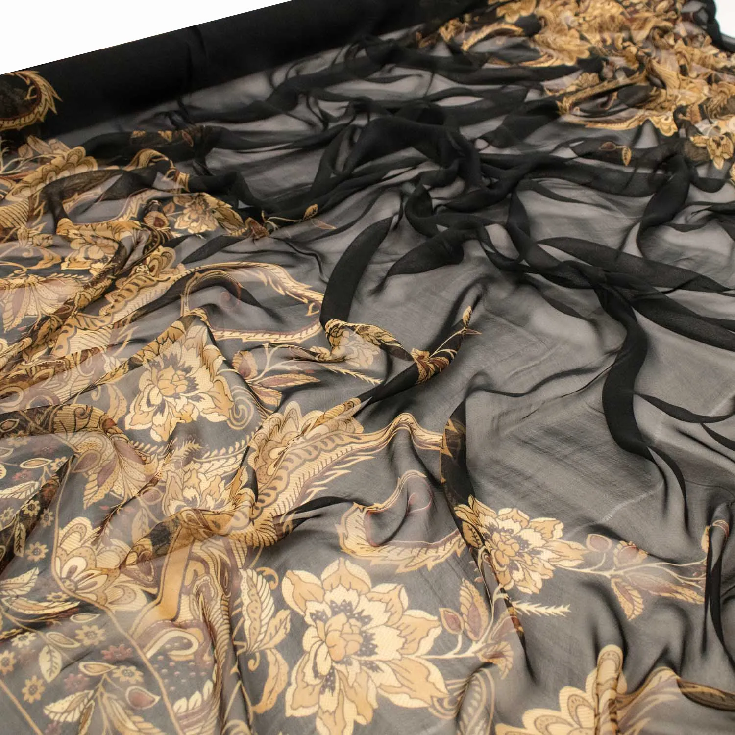 Gold Paisley Border Prints Satin & chiffon