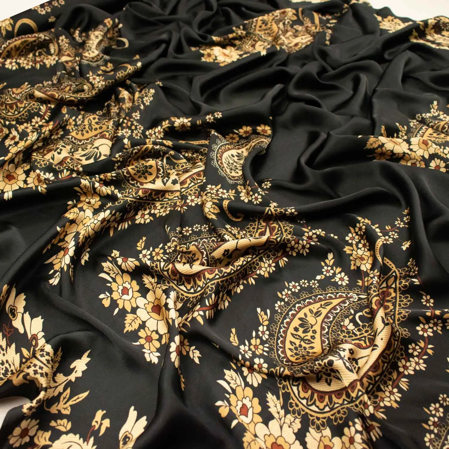 Gold Paisley Border Prints Satin & chiffon