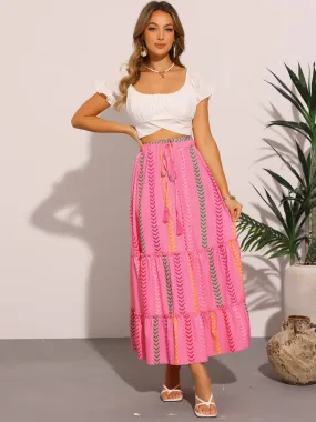 Graphic Pattern Flowy Tiered Maxi Skirts