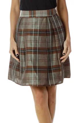 Gray Brown Plaid Skirt