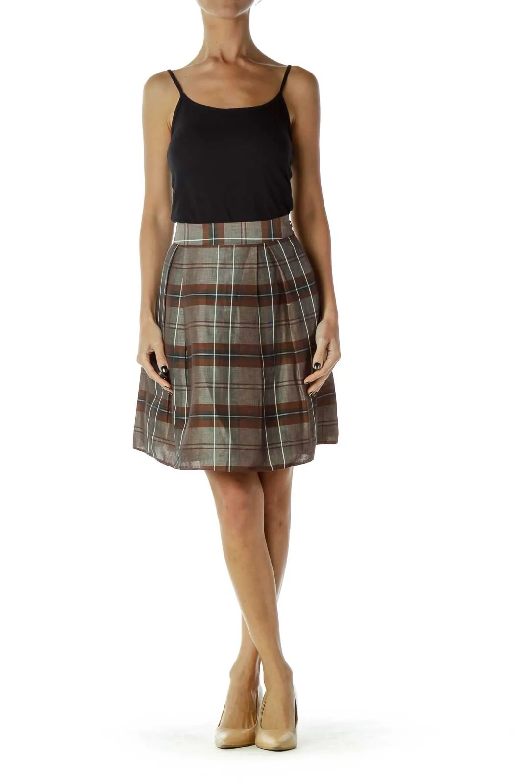 Gray Brown Plaid Skirt