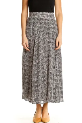 Gray Printed Bohemian Flared Skirt