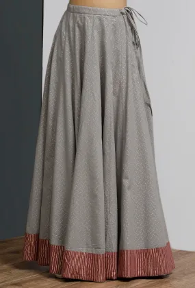 Grey Hand-Block Printed Long Skirt