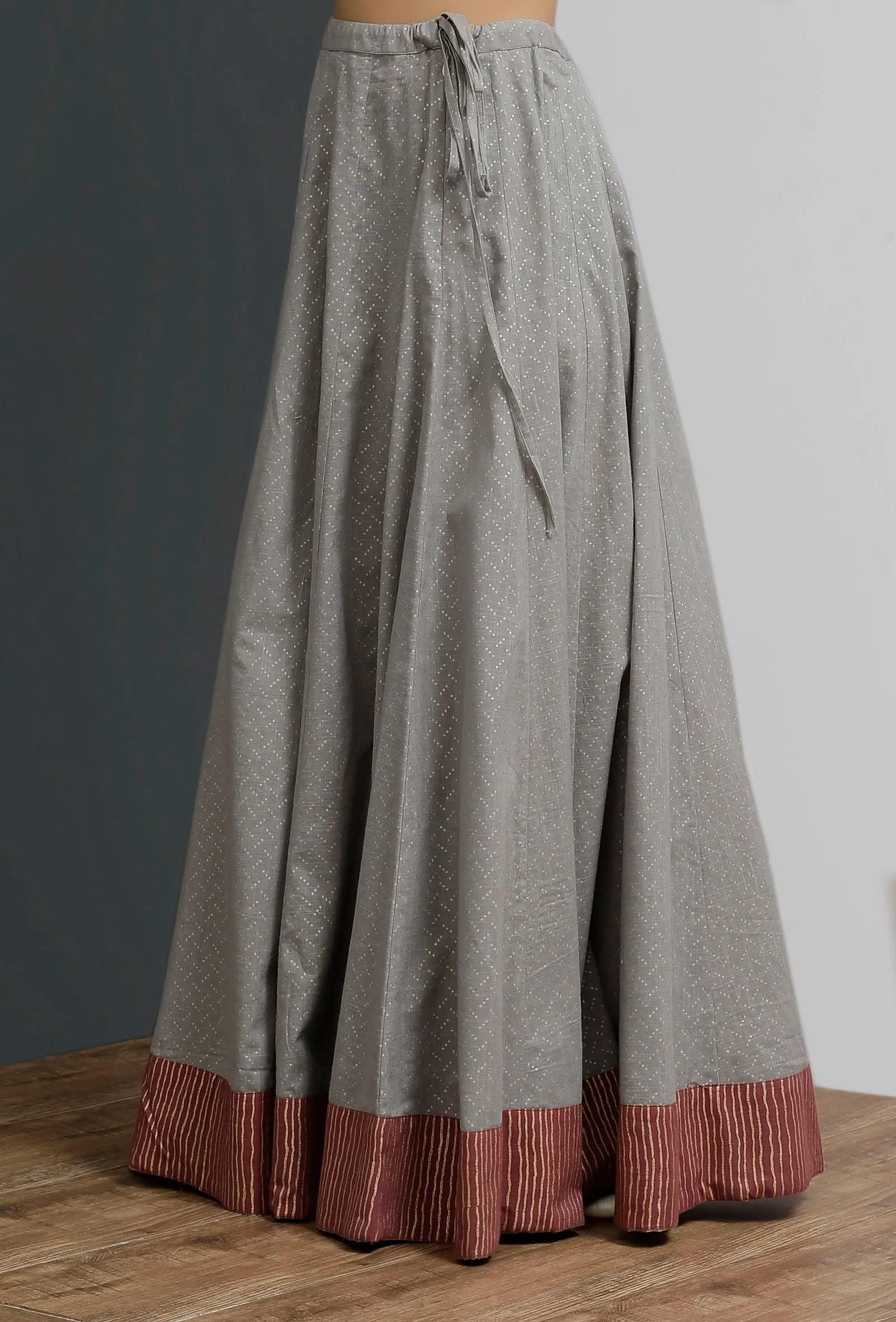 Grey Hand-Block Printed Long Skirt