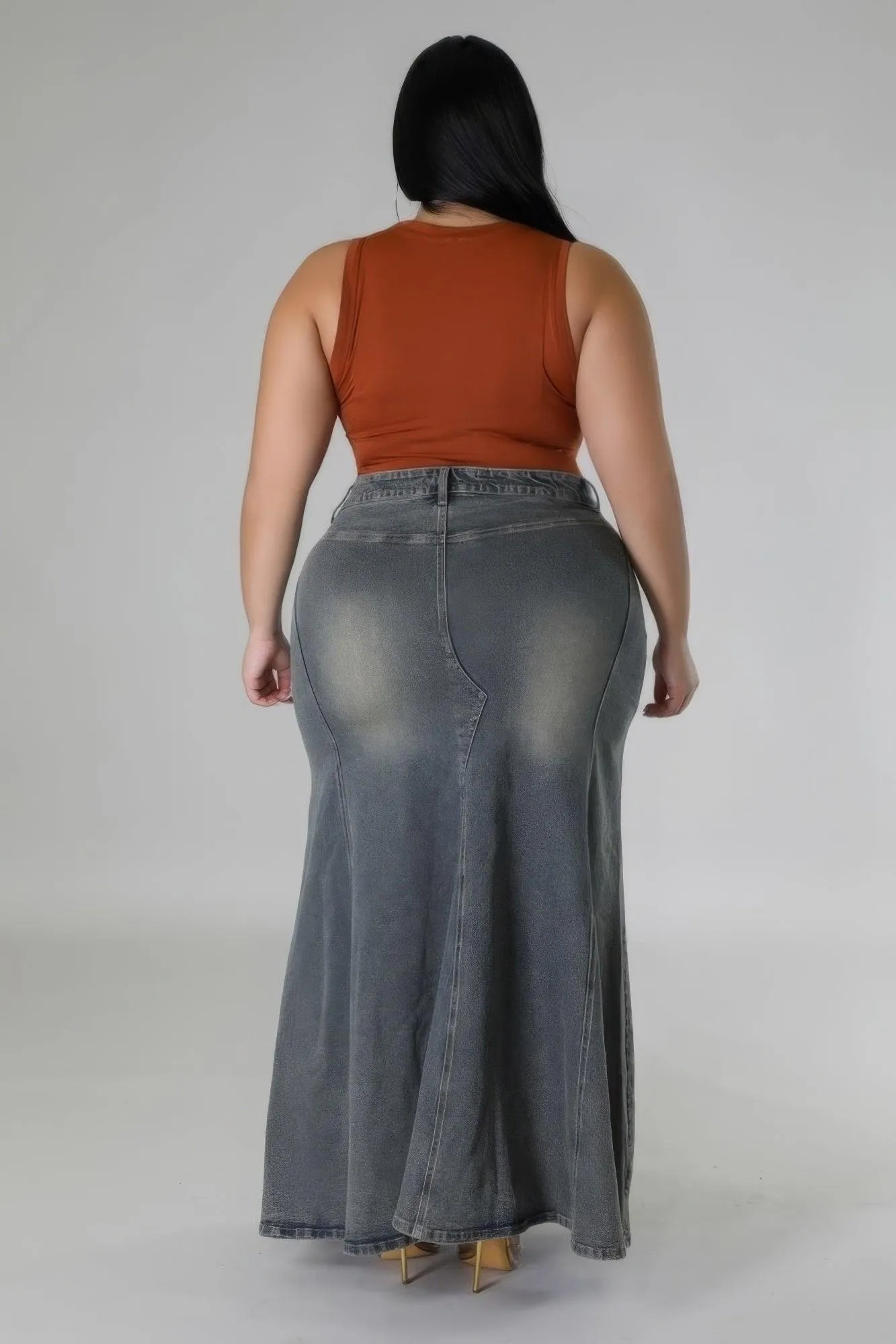 High-waisted Stretch Long Denim Skirt