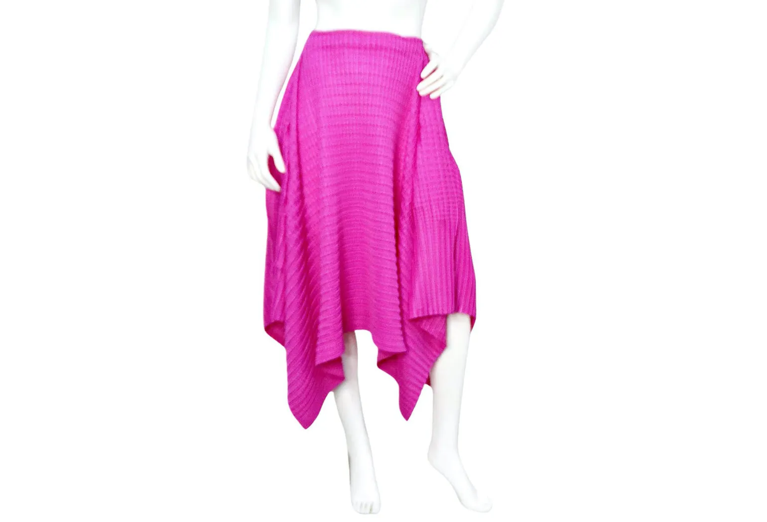 Issey Miyake 1990s Pleats Please Magenta Asymmetric Hem Midi Skirt