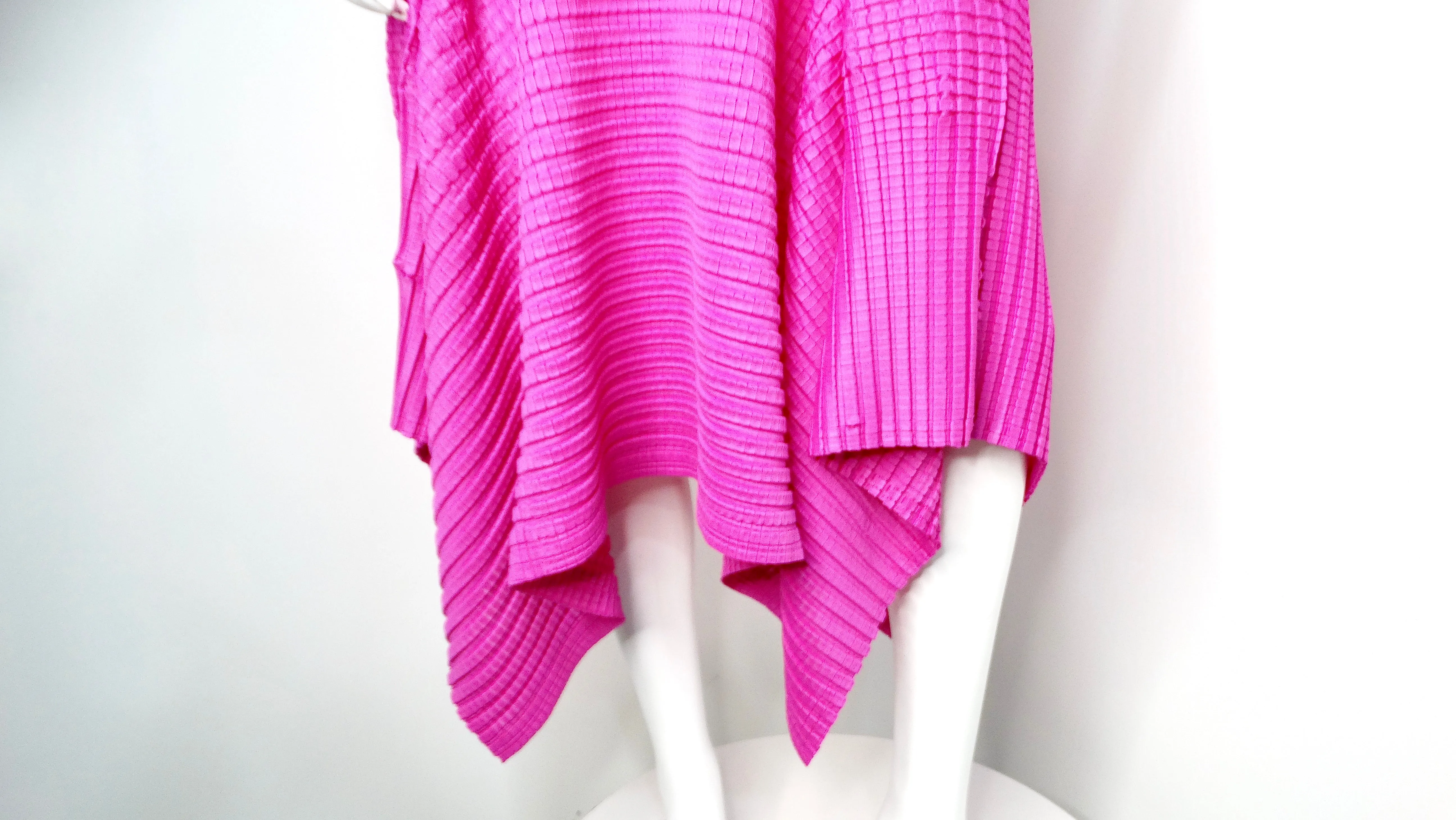 Issey Miyake 1990s Pleats Please Magenta Asymmetric Hem Midi Skirt