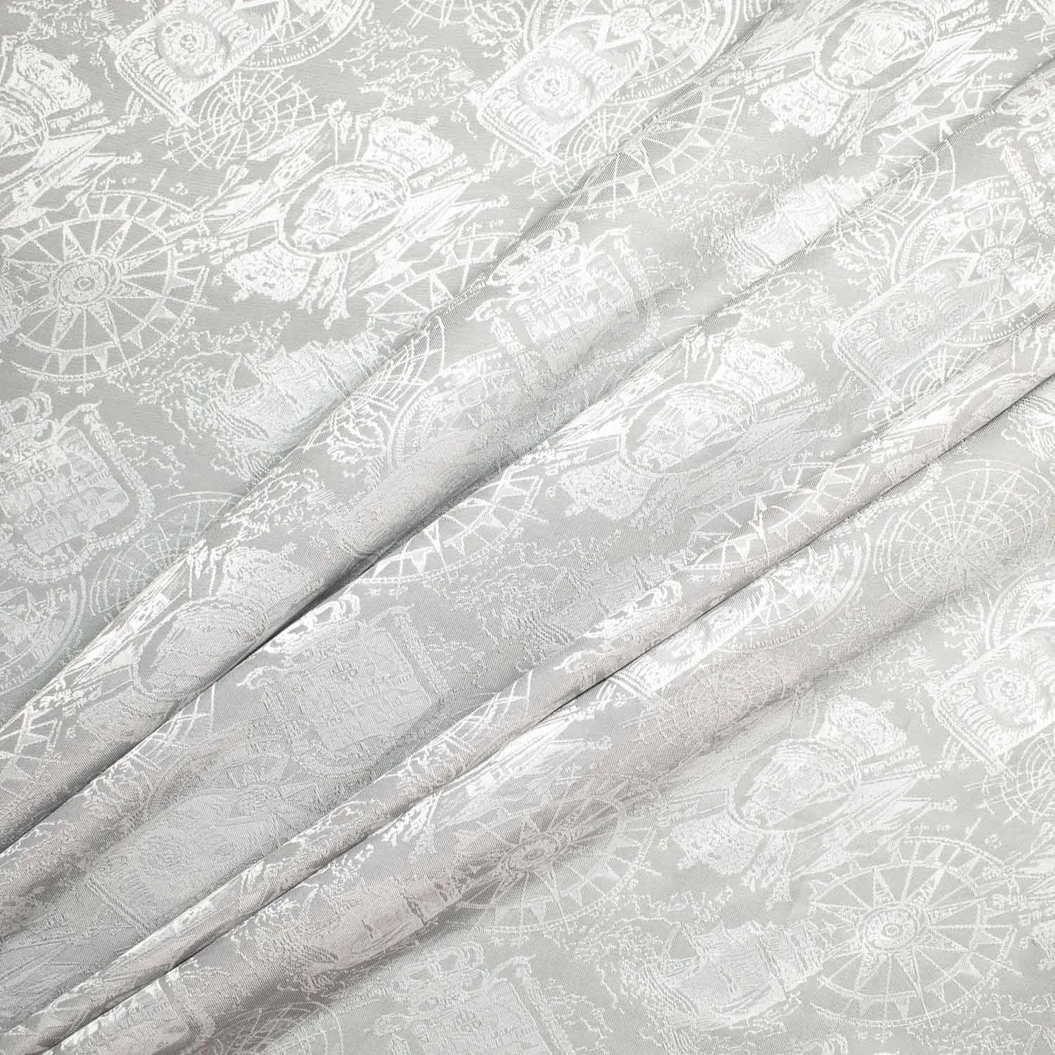 Jacquard Embossed Satin Nautical Prints Silver