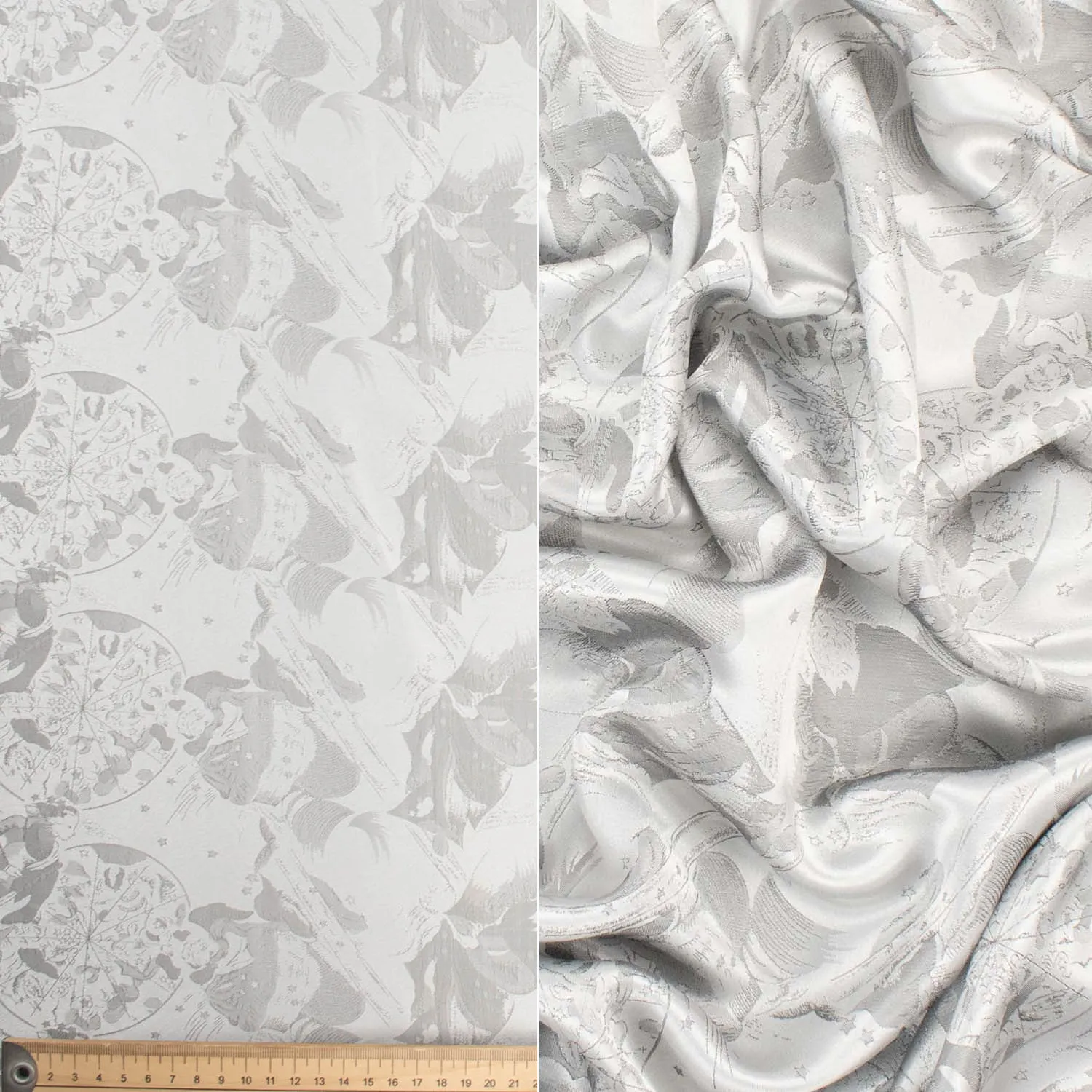 Jacquard Embossed Satin Nautical Prints Silver