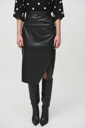 Joseph Ribkoff Black Faux Leather High-Waist Midi Pencil Skirt 244115