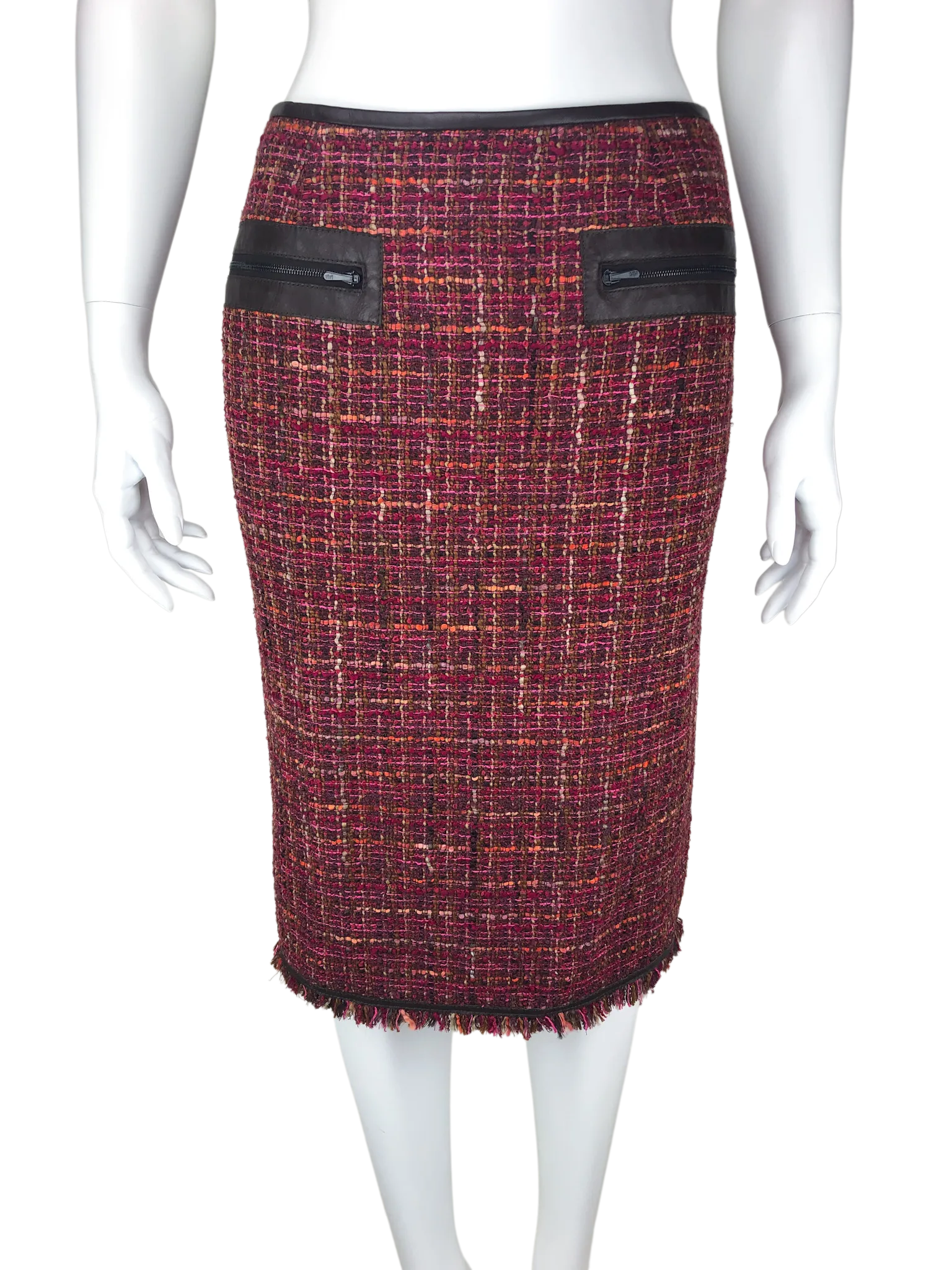 Lafayette 148, Women's Boucle Pencil Skirt with Leather Trim, Size 6