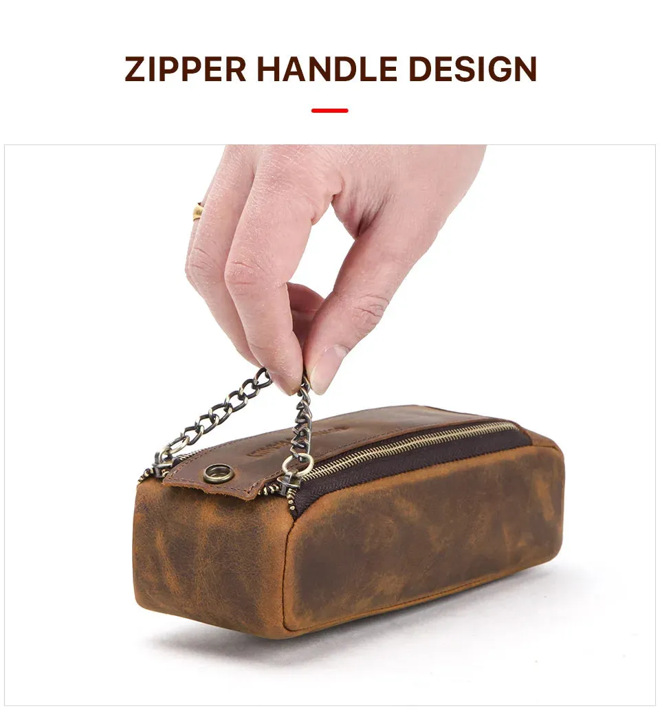 Leather Zipper Pen vintage Pencil Case