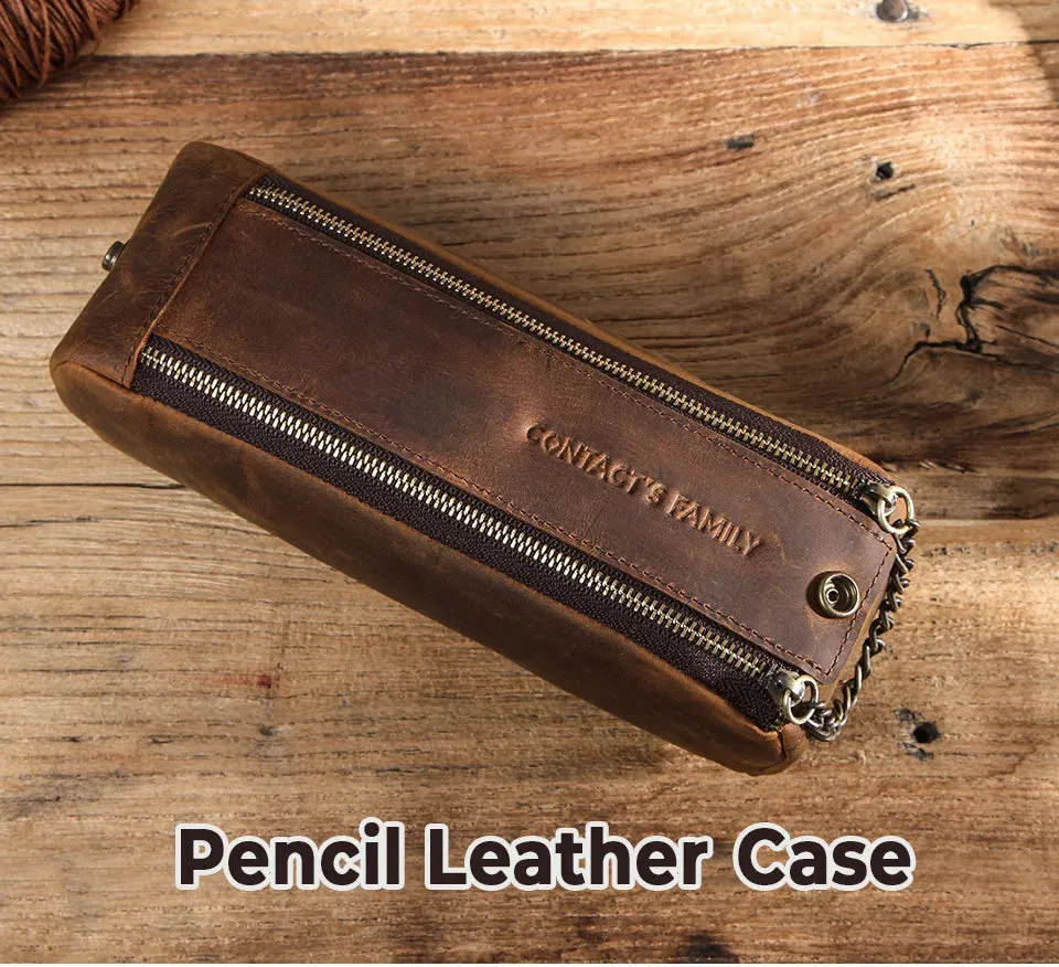 Leather Zipper Pen vintage Pencil Case