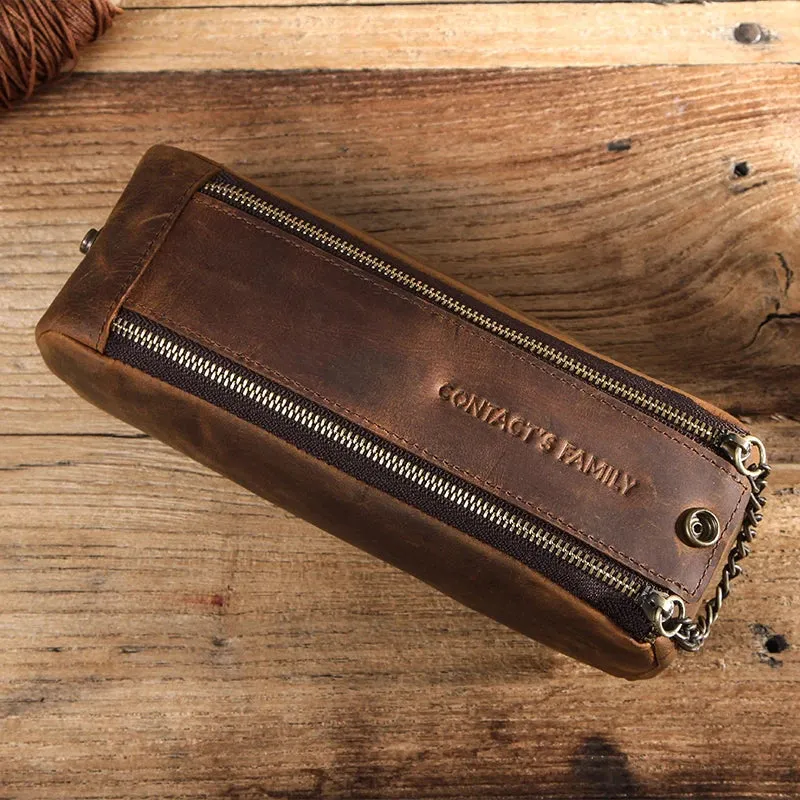 Leather Zipper Pen vintage Pencil Case