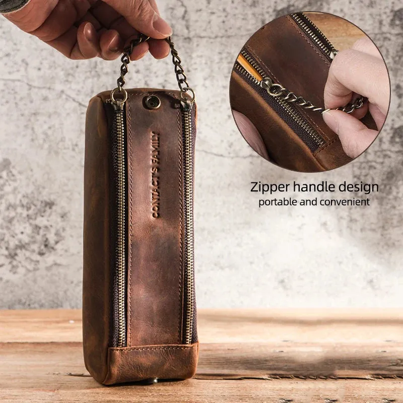 Leather Zipper Pen vintage Pencil Case